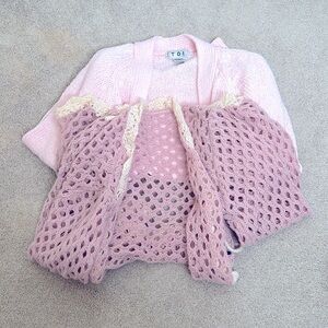 2pcs cardigan set pastel pink crochet & knit design